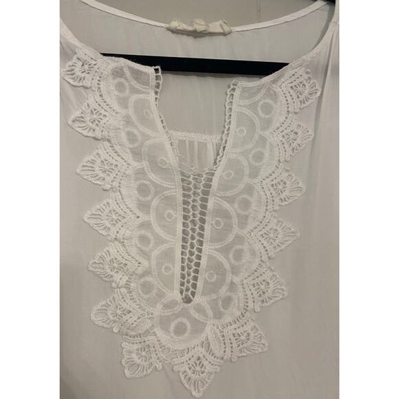 Solitaire Swim White Tunic Cover-Up Medium Lace V-Neck Embroidered Bell Sleeve - Picture 3 of 9
